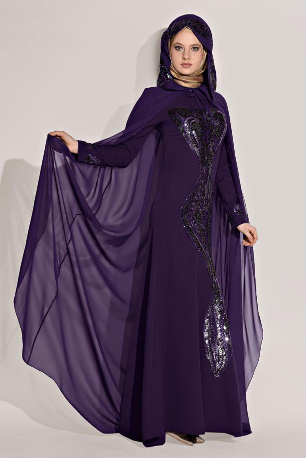 Vêtements hijab  EVENING DRESS WITH EMBROIDERED CAPE 68102  - TRENDTESETTÜR