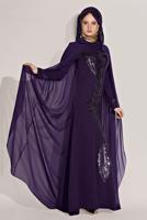 Vêtements hijab POURPRE ROBE DE SOIRÉE DÉTAILLÉE AVEC BRODERIE AVEC MANTEAU 68102