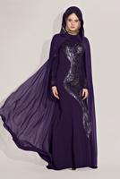 Vêtements hijab POURPRE ROBE DE SOIRÉE DÉTAILLÉE AVEC BRODERIE AVEC MANTEAU 68102