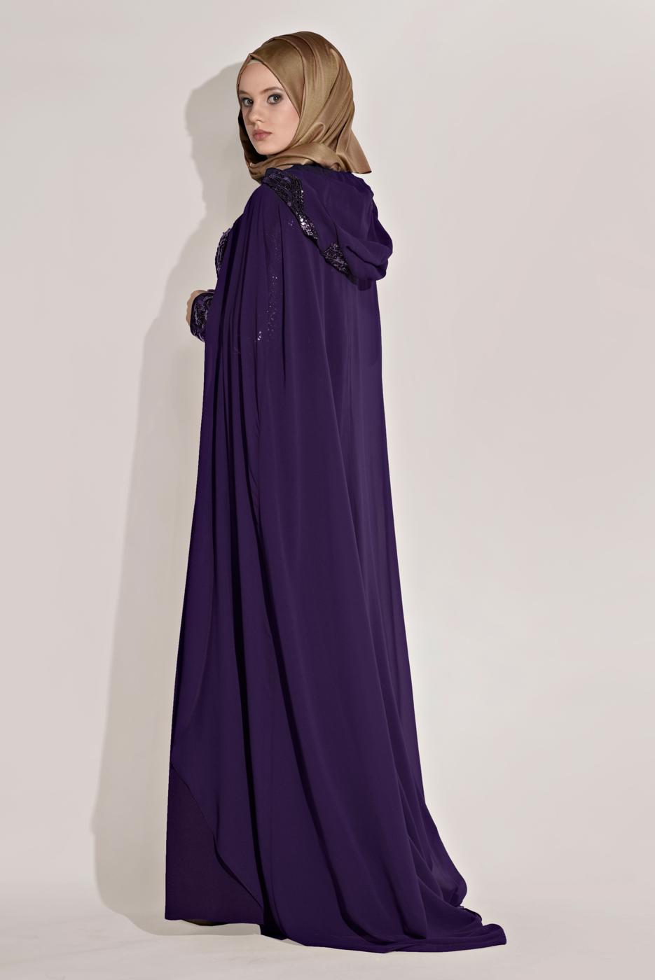 Vêtements hijab POURPRE ROBE DE SOIRÉE DÉTAILLÉE AVEC BRODERIE AVEC MANTEAU 68102