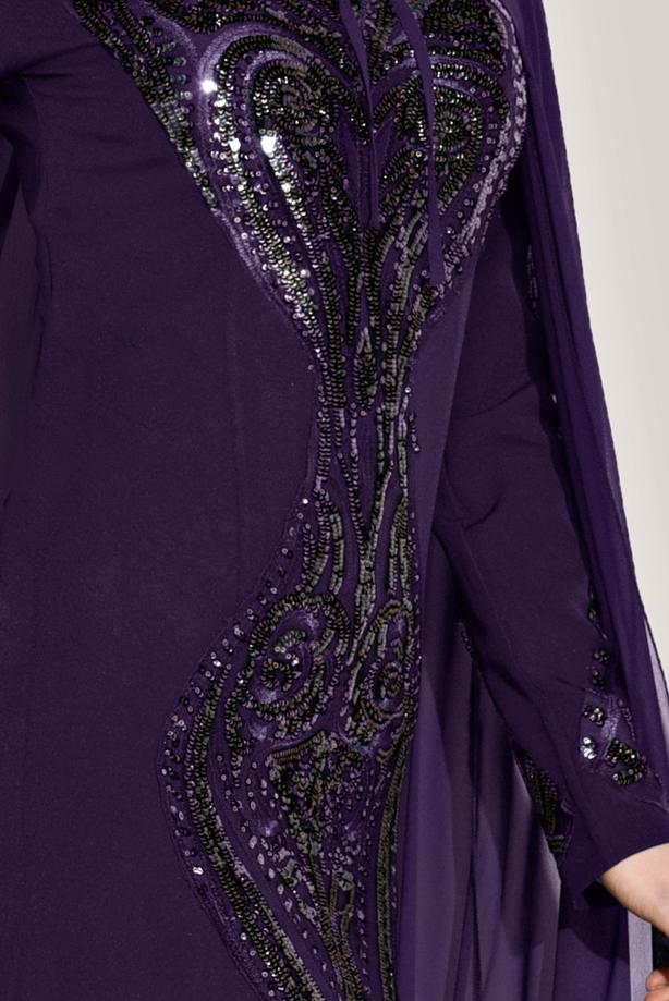 Vêtements hijab  EVENING DRESS WITH EMBROIDERED CAPE 68102  - TRENDTESETTÜR