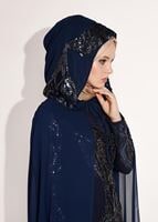 Vêtements hijab BLEU MARINE ROBE DE SOIRÉE DÉTAILLÉE AVEC BRODERIE AVEC MANTEAU 68102