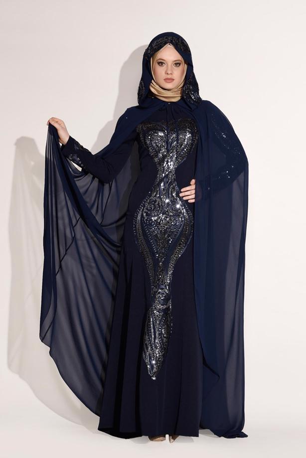 Vêtements hijab  EVENING DRESS WITH EMBROIDERED CAPE 68102  - TRENDTESETTÜR