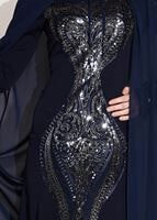 Vêtements hijab BLEU MARINE ROBE DE SOIRÉE DÉTAILLÉE AVEC BRODERIE AVEC MANTEAU 68102