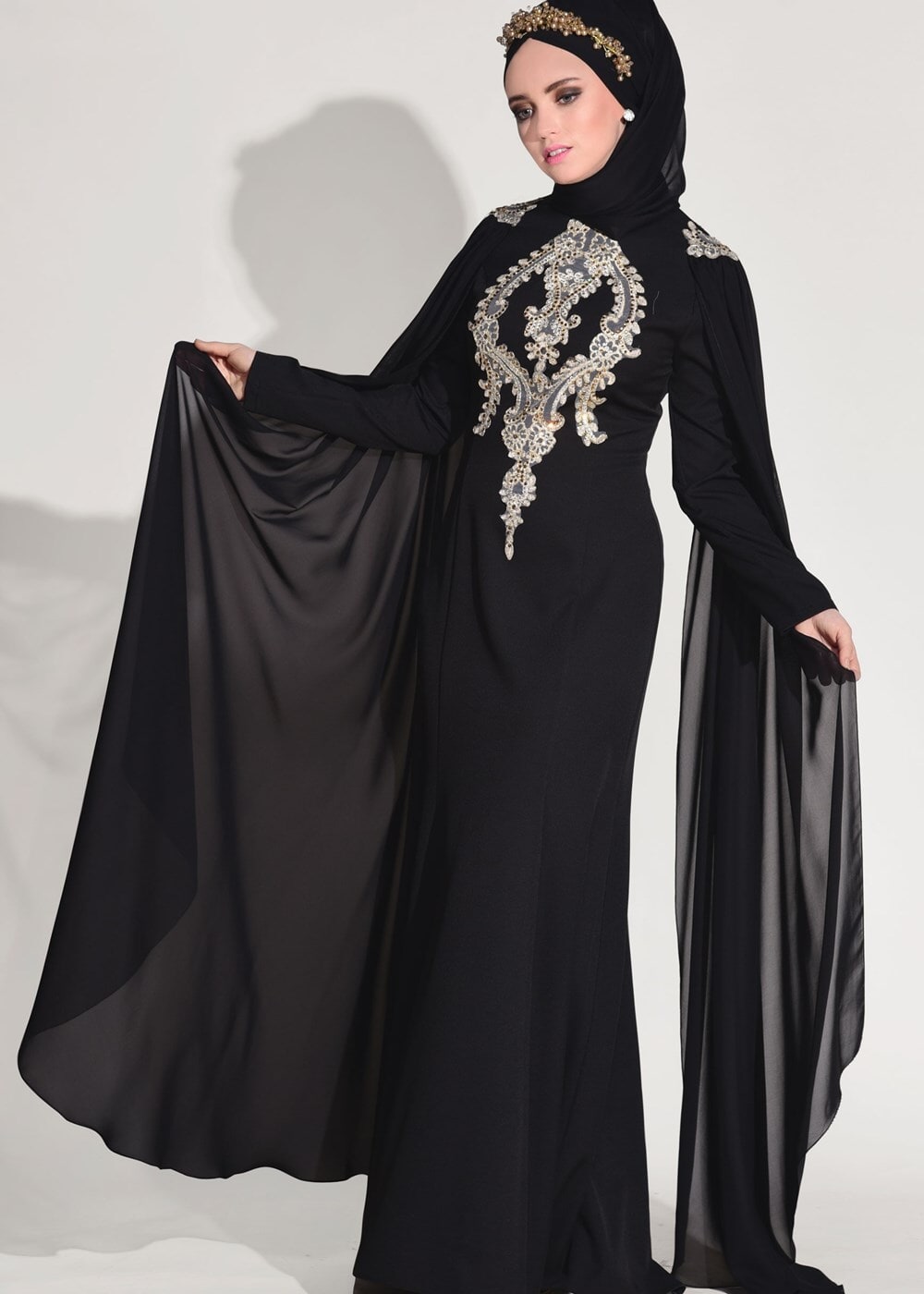 Vêtements hijab NOIR ROBE DE SOIRÉE GUIPURE BRODÉE 68625