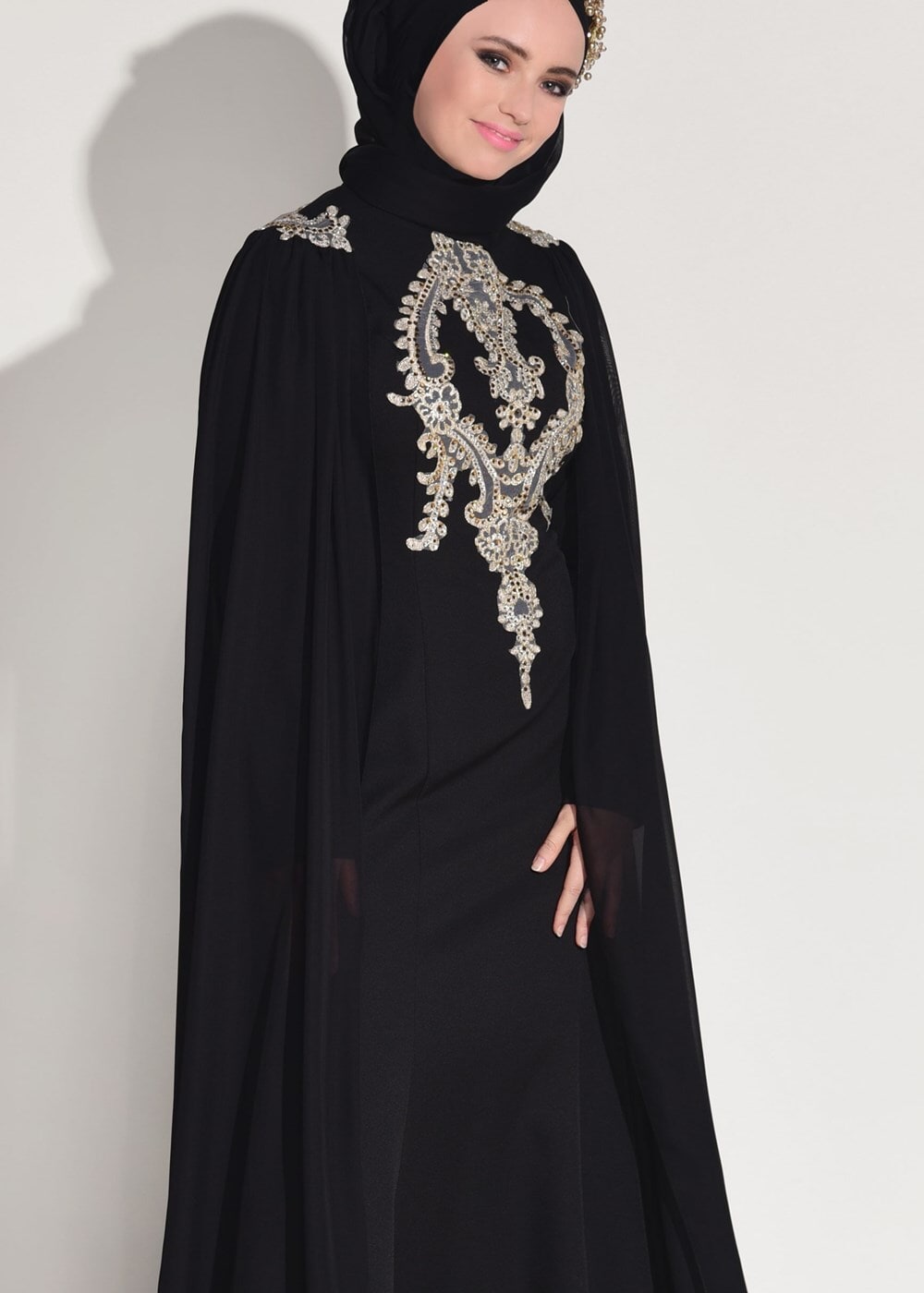 Vêtements hijab NOIR ROBE DE SOIRÉE GUIPURE BRODÉE 68625