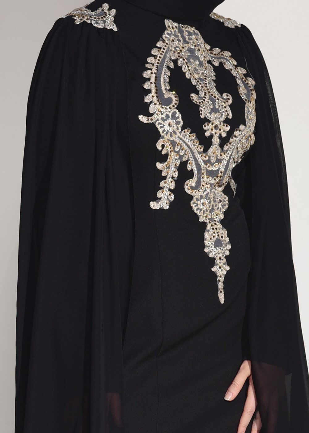 Vêtements hijab NOIR ROBE DE SOIRÉE GUIPURE BRODÉE 68625
