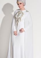 Tesettür giyim KREM GÜPÜR İŞLEME DETAYLI ABİYE ELBİSE 68625