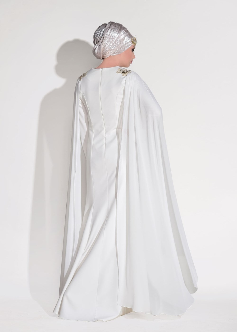 Tesettür giyim KREM GÜPÜR İŞLEME DETAYLI ABİYE ELBİSE 68625