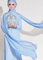 Tesettür giyim MAVİ GÜPÜR İŞLEME DETAYLI ABİYE ELBİSE 68625