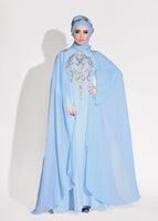 Tesettür giyim MAVİ GÜPÜR İŞLEME DETAYLI ABİYE ELBİSE 68625