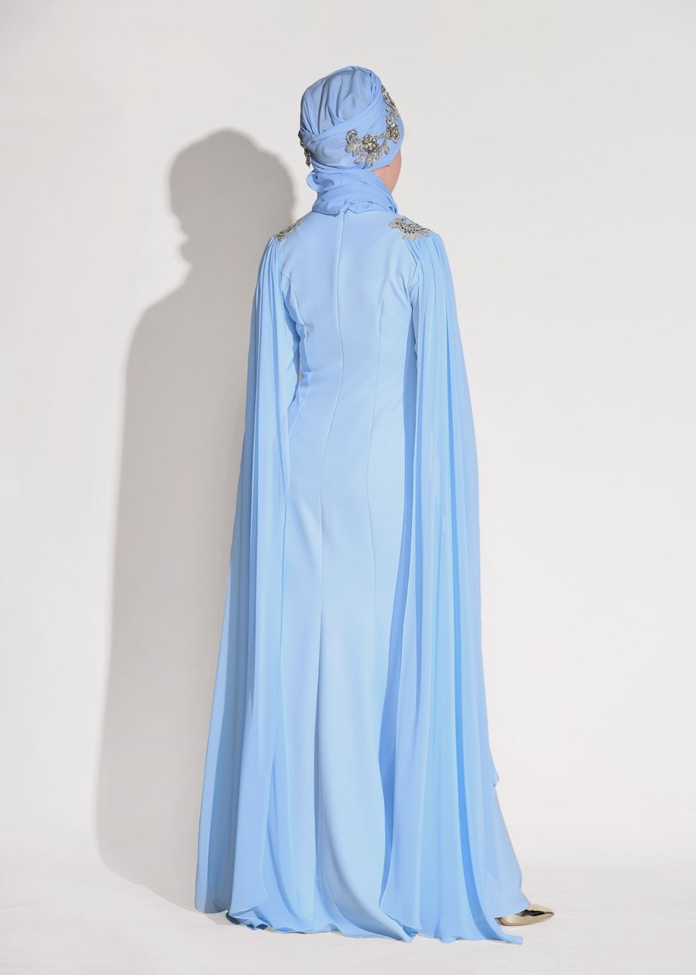 Tesettür giyim MAVİ GÜPÜR İŞLEME DETAYLI ABİYE ELBİSE 68625