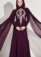 Tesettür giyim MÜRDÜM GÜPÜR İŞLEME DETAYLI ABİYE ELBİSE 68625