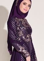 Hijab clothing PURPLE Embroidered Chiffon Detailed Evening Dress T 87625 