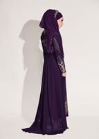 Hijab clothing PURPLE Embroidered Chiffon Detailed Evening Dress T 87625 