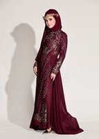 Hijab clothing CLARET RED Embroidered Chiffon Detailed Evening Dress T 87625 