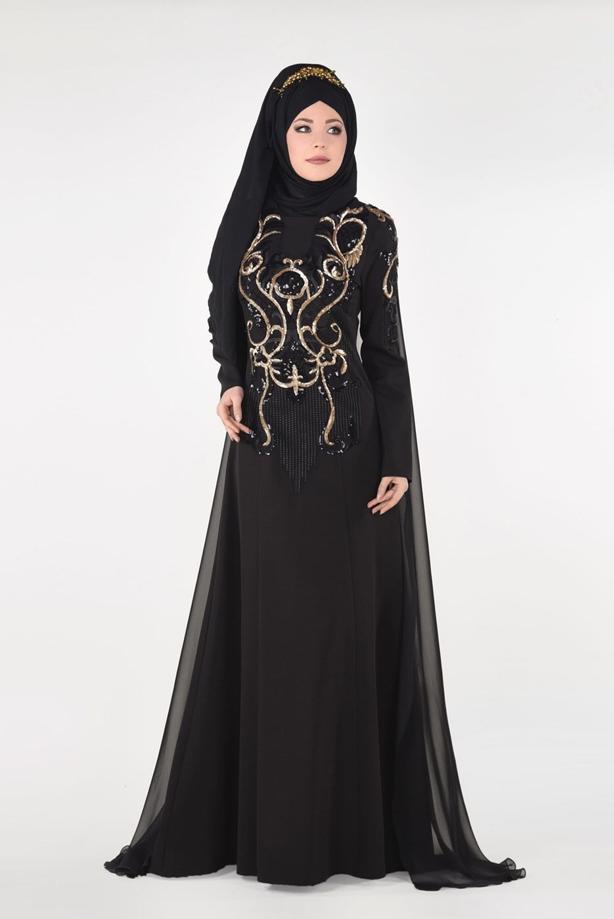 Vêtements hijab  EMBROIDERY DETAIL EVENING DRESS WITH CAPE 88102   - TRENDTESETTÜR
