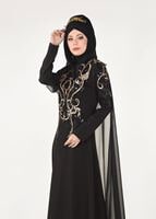 Hijab clothing BLACK EMBROIDERY DETAIL EVENING DRESS WITH CAPE 88102  