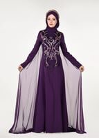 Hijab clothing PURPLE EMBROIDERY DETAIL EVENING DRESS WITH CAPE 88102  