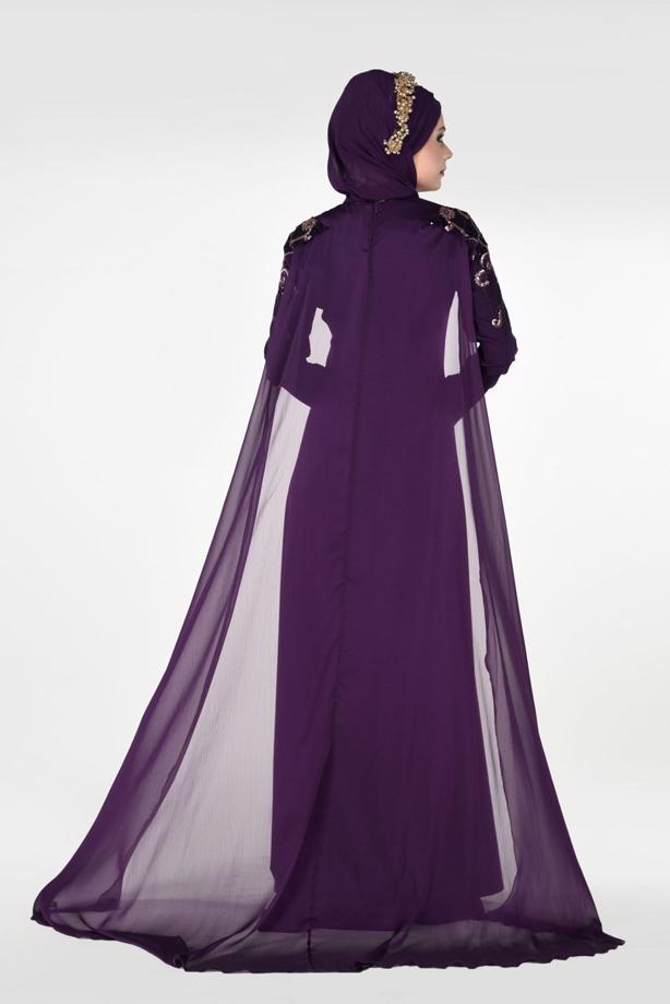 Vêtements hijab  EMBROIDERY DETAIL EVENING DRESS WITH CAPE 88102   - TRENDTESETTÜR