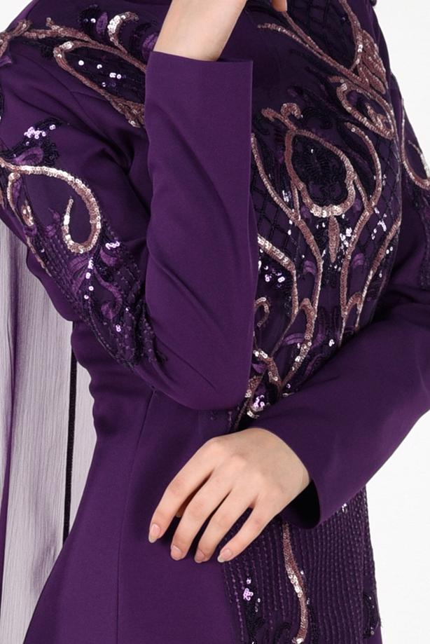 Vêtements hijab  EMBROIDERY DETAIL EVENING DRESS WITH CAPE 88102   - TRENDTESETTÜR