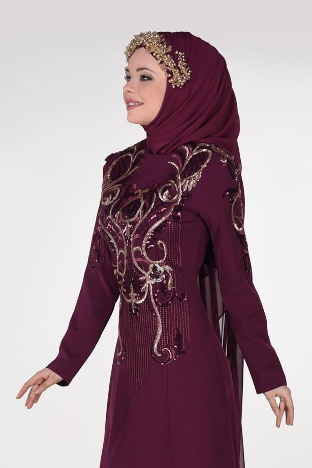 Vêtements hijab  EMBROIDERY DETAIL EVENING DRESS WITH CAPE 88102   - TRENDTESETTÜR