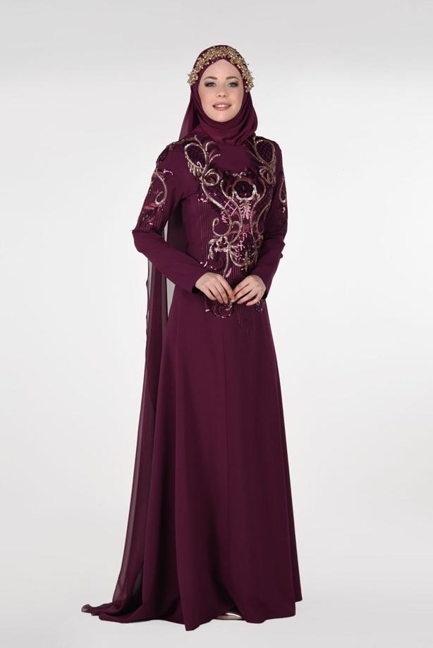 Vêtements hijab  EMBROIDERY DETAIL EVENING DRESS WITH CAPE 88102   - TRENDTESETTÜR