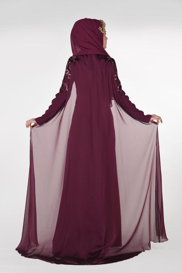 Tesettür giyim  İŞLEME DETAYLI PELERİNLİ ABİYE ELBİSE 88102  - TRENDTESETTÜR