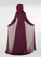 Hijab clothing CLARET RED EMBROIDERY DETAIL EVENING DRESS WITH CAPE 88102  