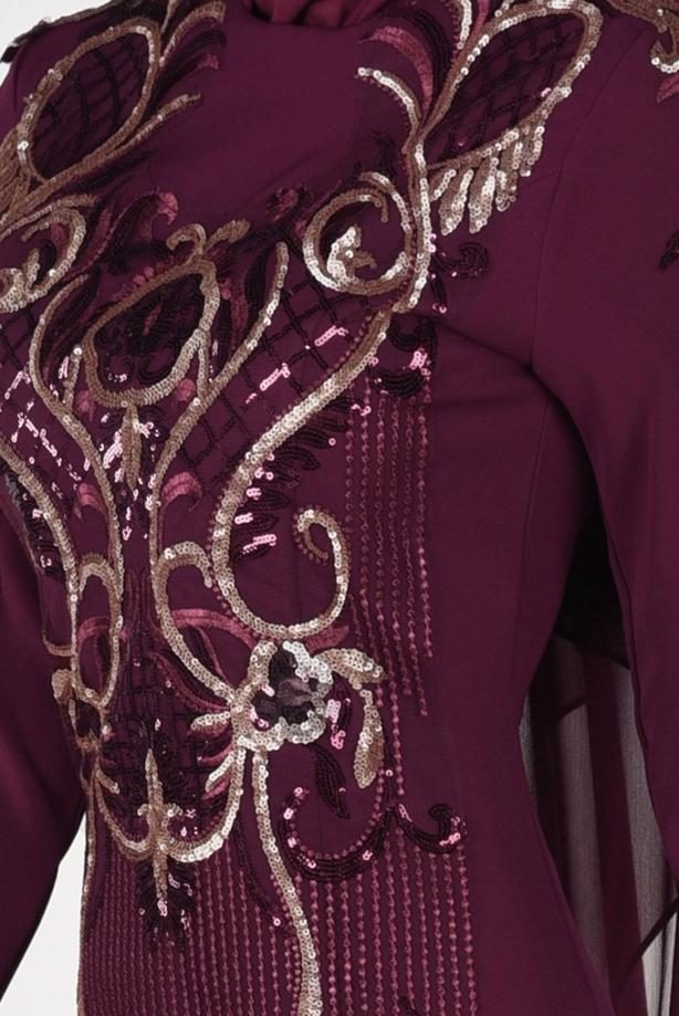 Vêtements hijab  EMBROIDERY DETAIL EVENING DRESS WITH CAPE 88102   - TRENDTESETTÜR