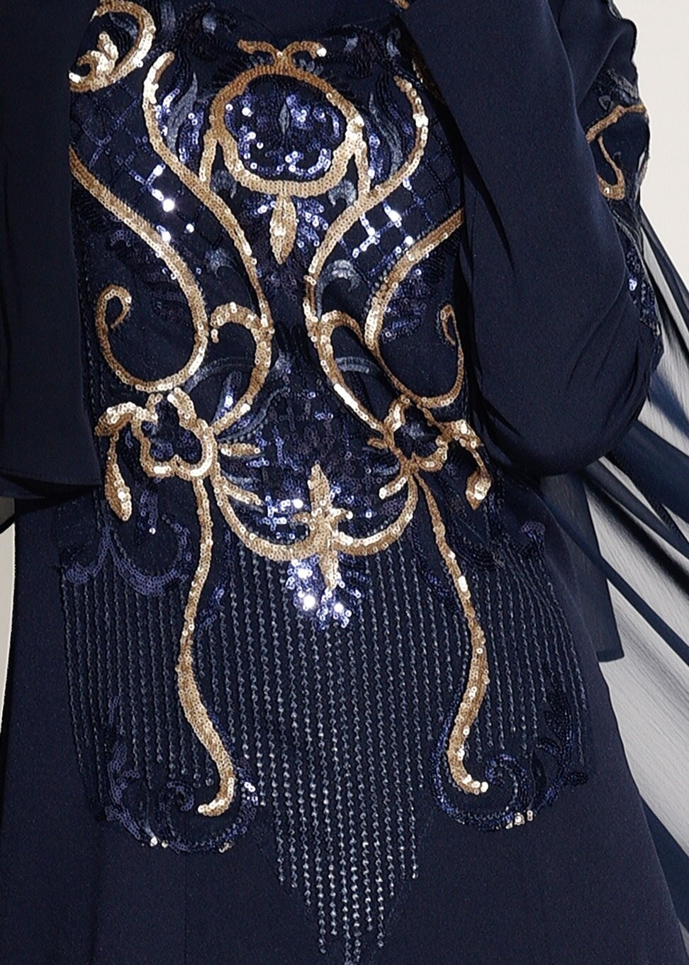 Hijab clothing NAVY BLUE EMBROIDERY DETAIL EVENING DRESS WITH CAPE 88102  
