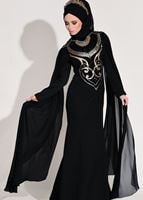 Tesettür giyim SİYAH PUL PAYET İŞLEMELİ ABİYE ELBİSE 88625