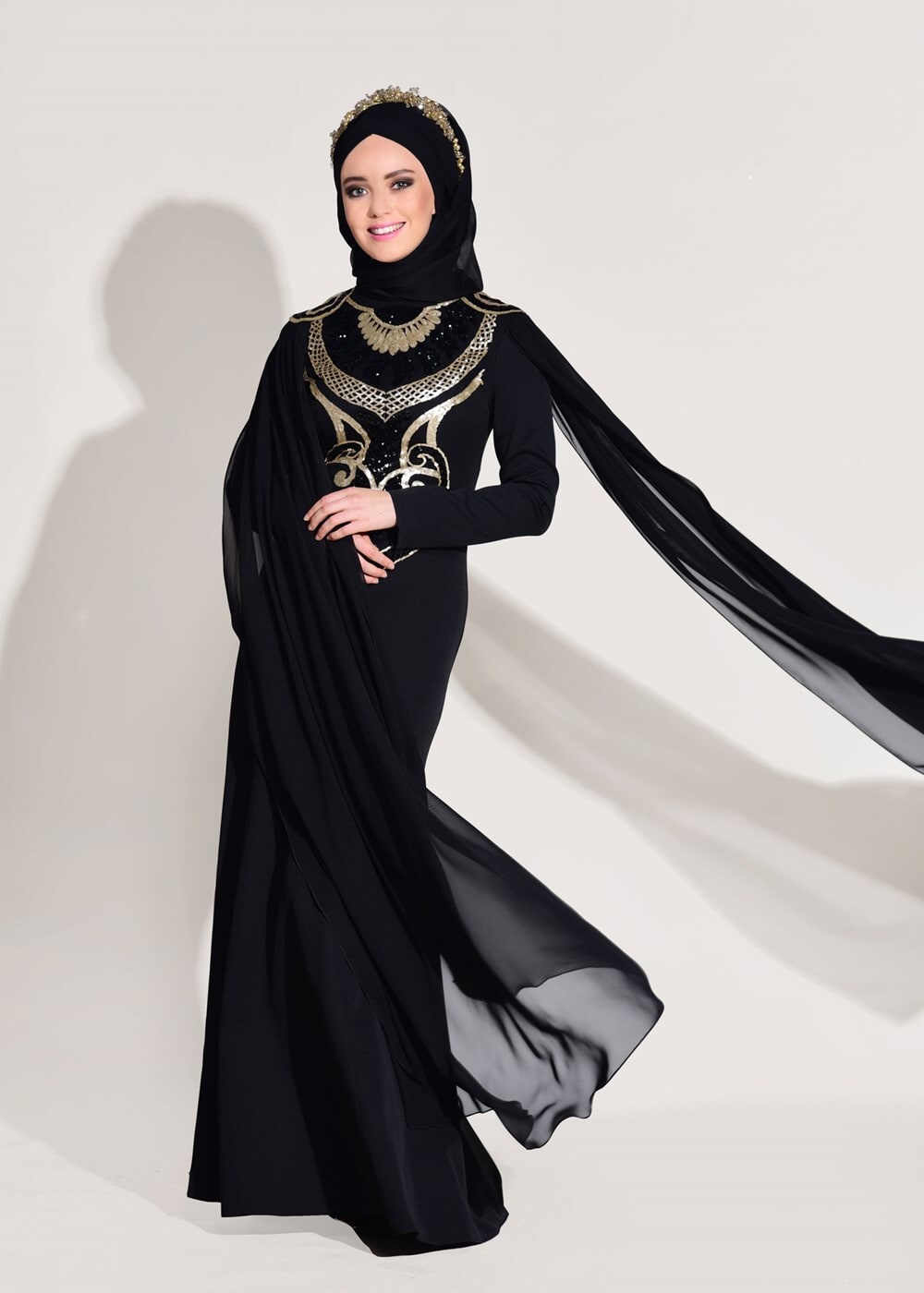 Tesettür giyim SİYAH PUL PAYET İŞLEMELİ ABİYE ELBİSE 88625