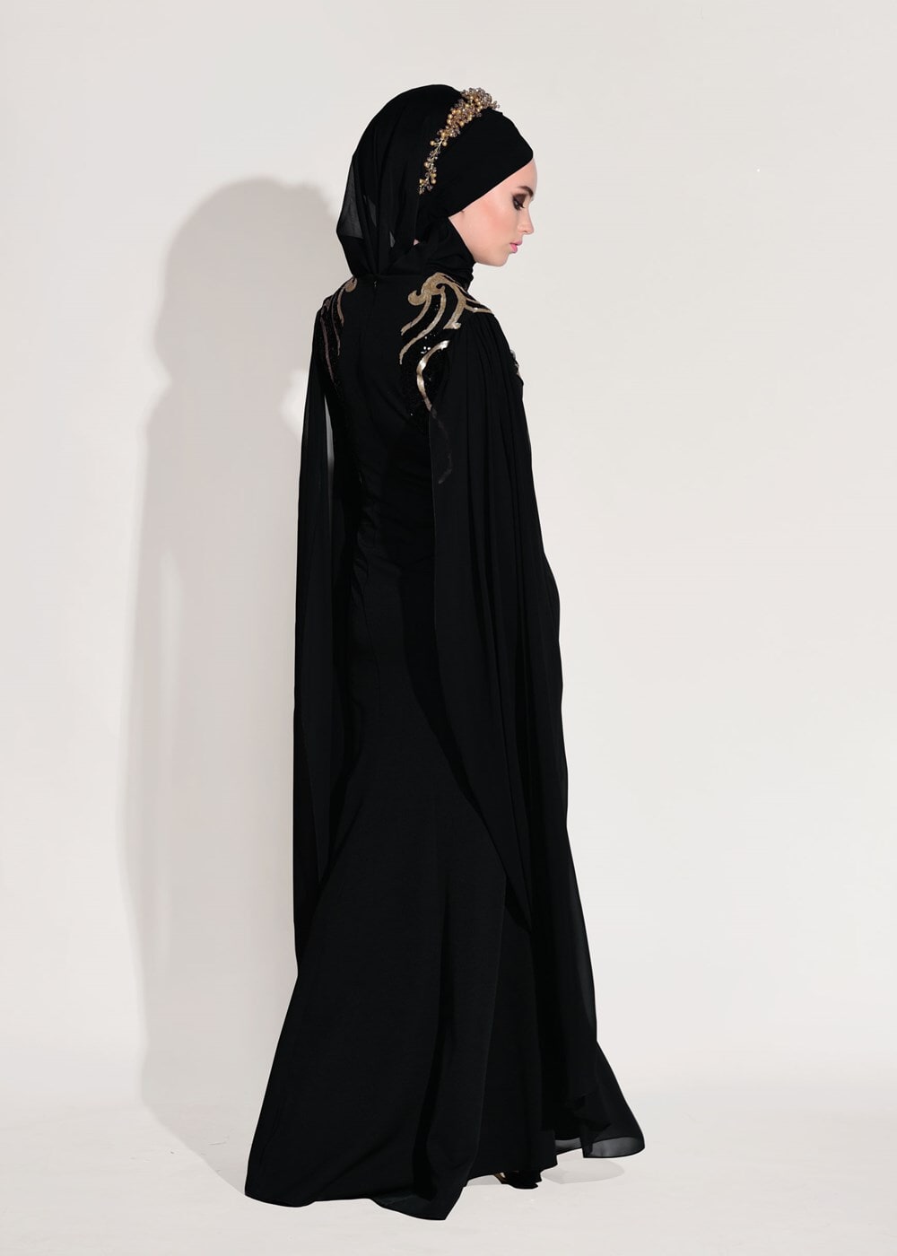 Tesettür giyim SİYAH PUL PAYET İŞLEMELİ ABİYE ELBİSE 88625