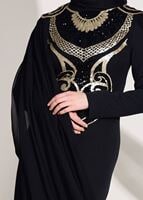 Tesettür giyim SİYAH PUL PAYET İŞLEMELİ ABİYE ELBİSE 88625