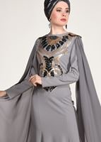 Tesettür giyim GRİ PUL PAYET İŞLEMELİ ABİYE ELBİSE 88625