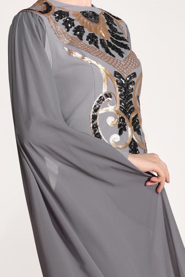 Tesettür giyim  PUL PAYET İŞLEMELİ ABİYE ELBİSE 88625 - TRENDTESETTÜR