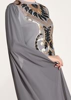 Tesettür giyim GRİ PUL PAYET İŞLEMELİ ABİYE ELBİSE 88625