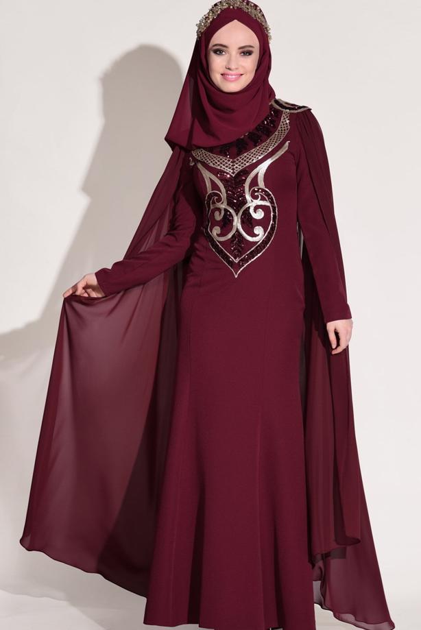 Tesettür giyim  PUL PAYET İŞLEMELİ ABİYE ELBİSE 88625 - TRENDTESETTÜR