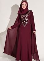 Hijab clothing CLARET RED Sequin Embroidered Evening Dress T 88625 