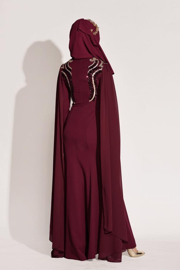 Tesettür giyim  PUL PAYET İŞLEMELİ ABİYE ELBİSE 88625 - TRENDTESETTÜR