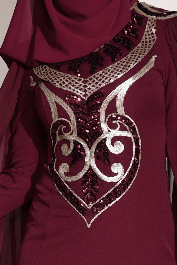Tesettür giyim  PUL PAYET İŞLEMELİ ABİYE ELBİSE 88625 - TRENDTESETTÜR