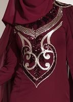 Hijab clothing CLARET RED Sequin Embroidered Evening Dress T 88625 