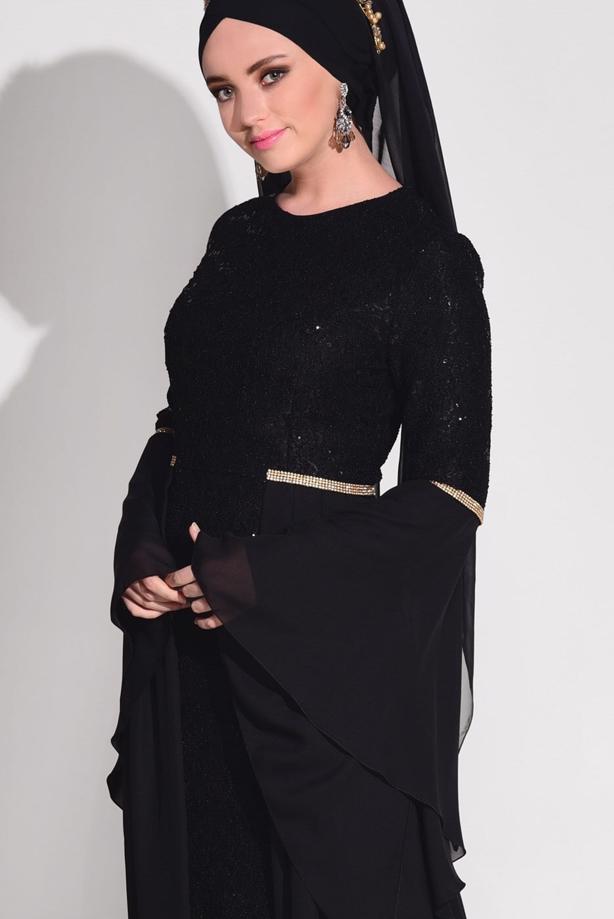 Vêtements hijab  LACE CHIFFON DETAIL EVENING DRESS 92625  - TRENDTESETTÜR