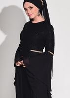 Vêtements hijab NOIR ROBE DE SOIRÉE DÉTAILLÉE MOUSSELINE DENTELLE 92625