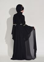 Vêtements hijab NOIR ROBE DE SOIRÉE DÉTAILLÉE MOUSSELINE DENTELLE 92625