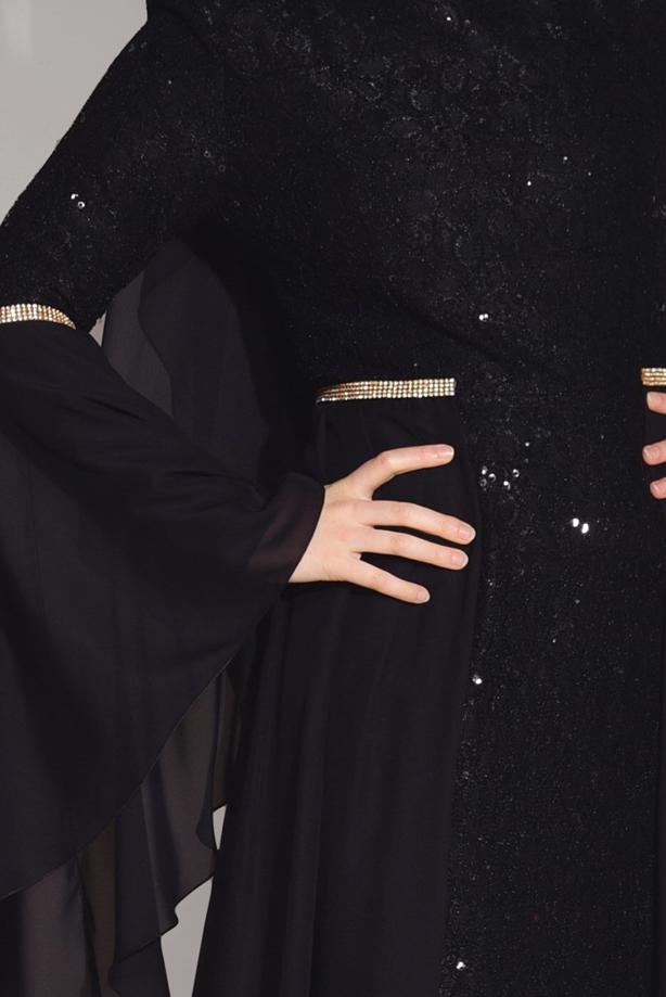 Vêtements hijab  LACE CHIFFON DETAIL EVENING DRESS 92625  - TRENDTESETTÜR