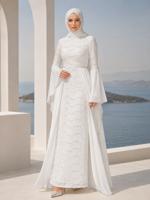 Hijab-Kleidung CREME ABENDKLEID MIT SPITZEN-CHIFFON-DETAIL T 92625