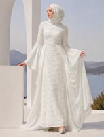 Hijab-Kleidung CREME ABENDKLEID MIT SPITZEN-CHIFFON-DETAIL T 92625