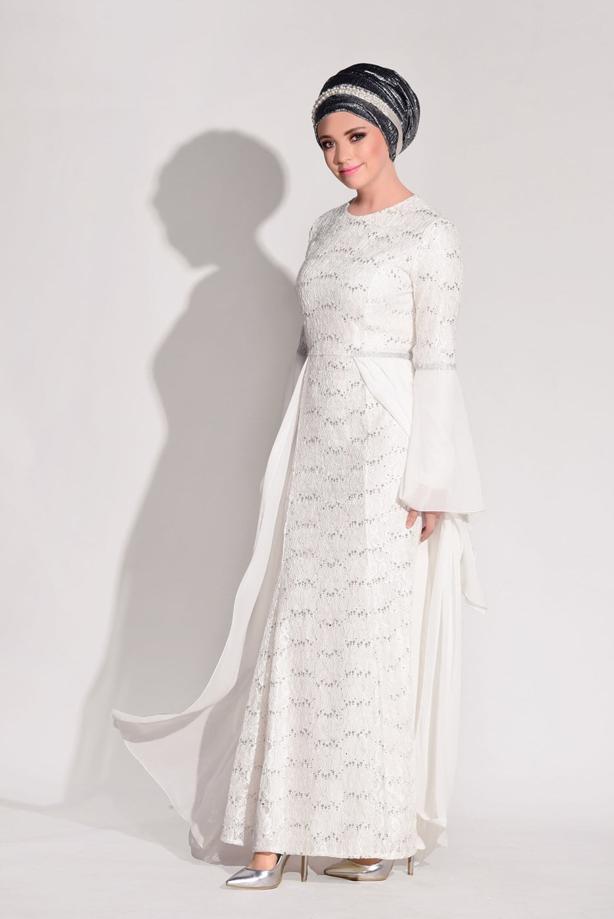 Vêtements hijab  LACE CHIFFON DETAIL EVENING DRESS 92625  - TRENDTESETTÜR